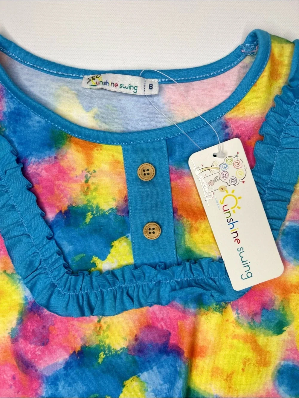 Sunshine Swing Girls Tie Dye Watercolor Ruffle Swing Dress Size 8